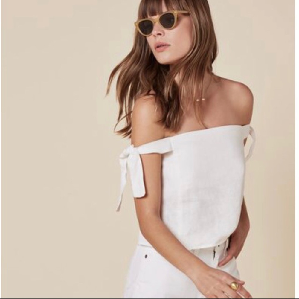 Reformation Amalia Crop tie top in white linen XS